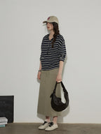 Lofi choose Embroidered Striped Loose Commuter Drop Shoulder For Women Long Sleeve T-Shirts