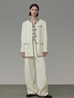 unspoken Off White Three Piece Minimalist Casual Women S M L Lounge Top & Pants Sets