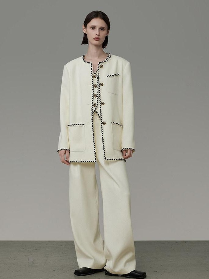 unspoken Off White Three Piece Minimalist Casual Women S M L Lounge Top & Pants Sets