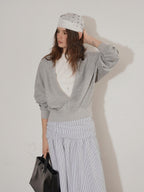 Lofi choose Cotton Blend V-neck Loose Fit Longsleeve Commuter Womens Heather Gray Sweatshirt