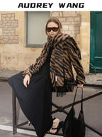 audreyyang Wool Blend Fringe Relaxed Double Breasted Women Zebra Print Blazers