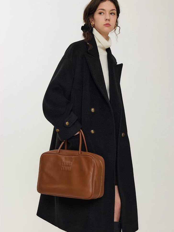 fano Minimalist Commuter Straight Fit Double Breasted Lapel Pocket Women Short Coat