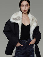 unspoken Fur Lined Thick Minimal Commuter Loose 3D Tailored Cotton Navy Puffer Jackets