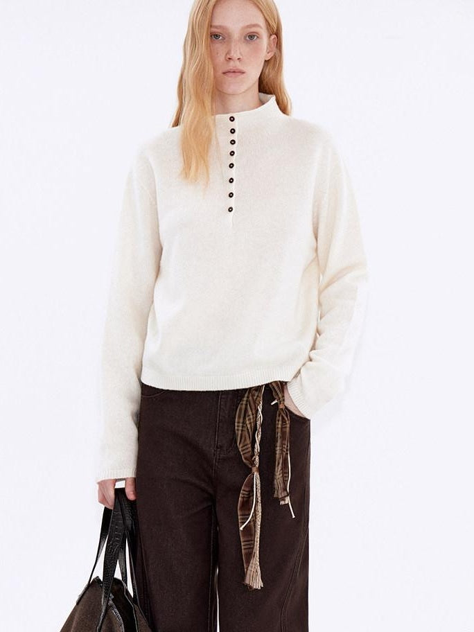 fano Wool Cashmere Blend Breathable Loose Half Open Collar Women Cardigans