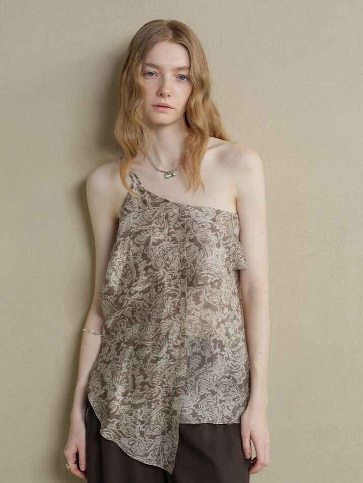 someonesometimes Lightweight Wool Blend Original Ruffle Loose Fit Women Striped Paisley Camisoles