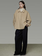 unspoken 3D Tailored Minimalist Loose Fit Office Lapel Single Breasted Camel Short Coat