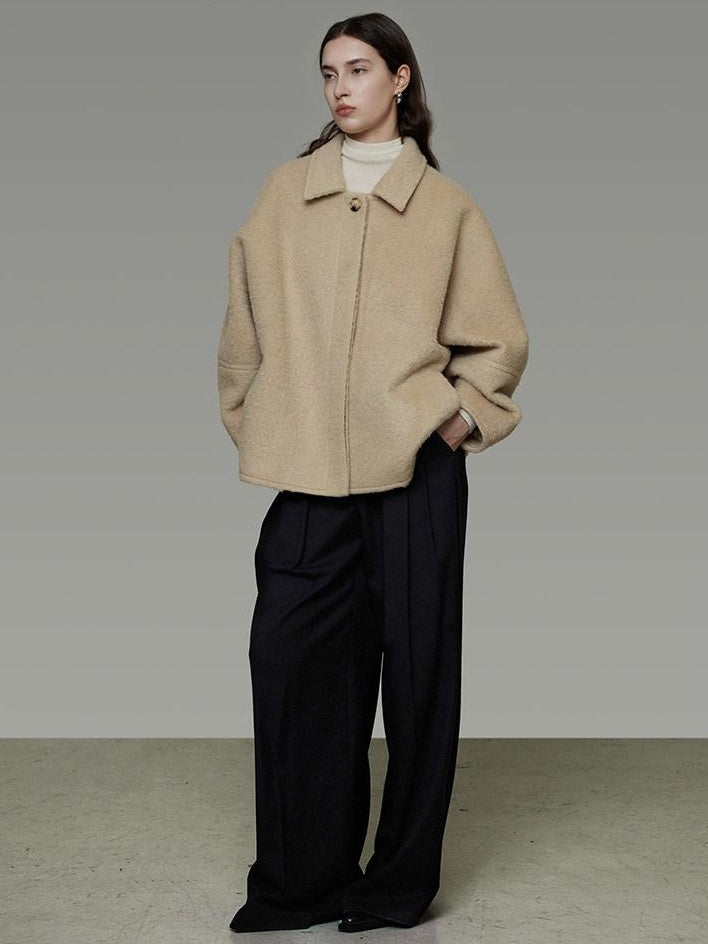 unspoken 3D Tailored Minimalist Loose Fit Office Lapel Single Breasted Camel Short Coat