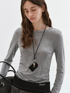 fano Lyocell Blend Slim Fit Minimal Commuter Crew Neck Women Long Sleeve T-Shirts