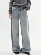fano Soft Cotton No Stretch Commuter Relaxed Natural Waist Blue Straight Leg Jeans