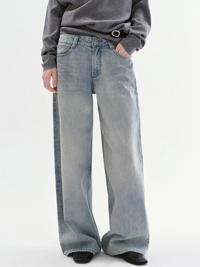 fano Soft Cotton No Stretch Commuter Relaxed Natural Waist Blue Straight Leg Jeans