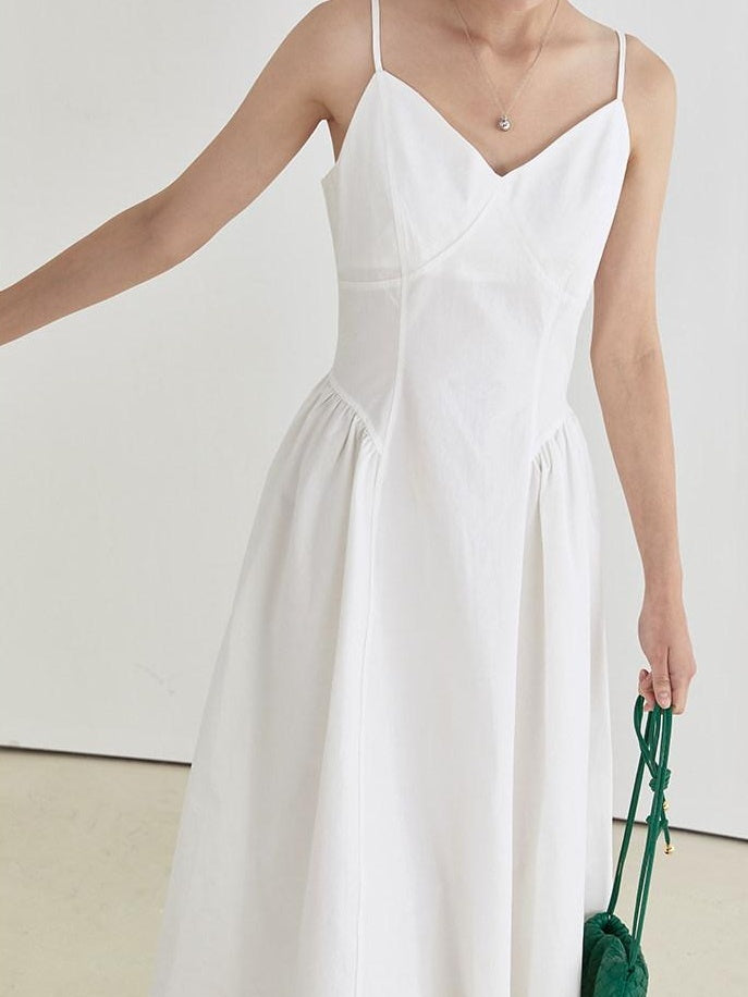 fano 100 Percent Cotton Minimalist Commuter Loose Waist V-neck Camisole Maxi Dresses