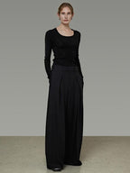unspoken High Waist Breathable Black Minimalist Zipper Fly Women Wide Leg Pants