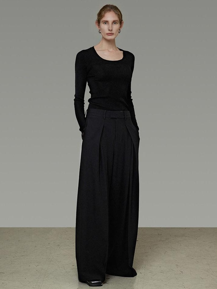 unspoken High Waist Breathable Black Minimalist Zipper Fly Women Wide Leg Pants