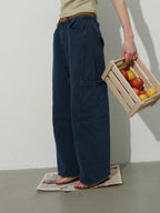 Lofi choose High Waist Washed Cotton Loose Office Women Waterwash Blue Wide Leg Jeans