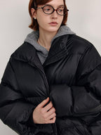 fano 90% White Duck Minimal Straight Stand Collar Black Nylon Zipper Down Jackets