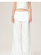 ikyou Wrinkle Free Minimalist Commuter Elastic Waist Natural Rise White Wide Leg Pants