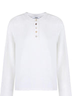 fano Soft Cotton Blend Round Neck Minimal Commuter Women White Long Sleeve T-Shirts