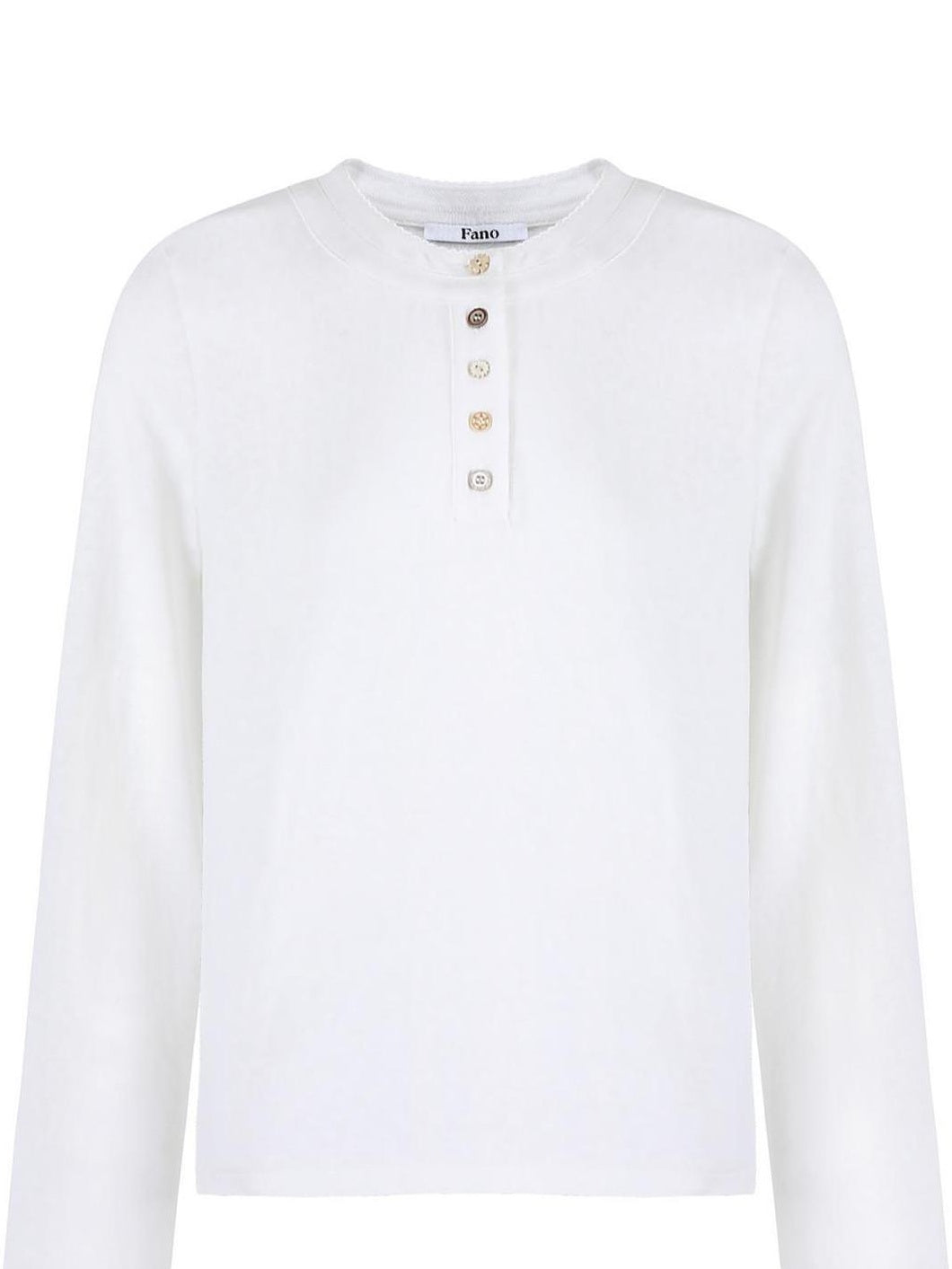 fano Soft Cotton Blend Round Neck Minimal Commuter Women White Long Sleeve T-Shirts