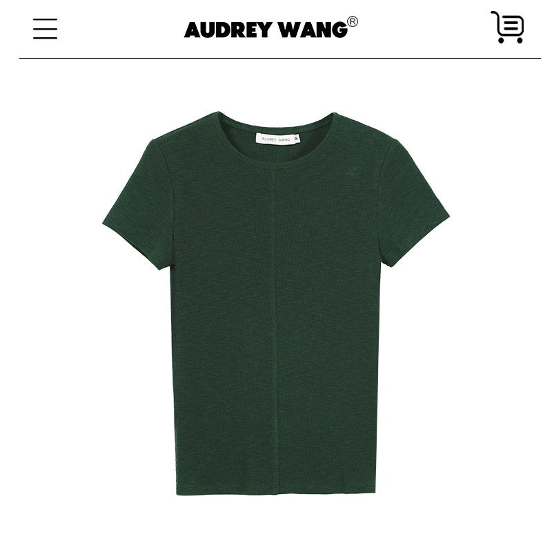 audreyyang_Viscose_Cotton_Slim_Fit_Casual_Round_Neck_Women_Solid_Short_Sleeve_T-Shirts_MISSTT