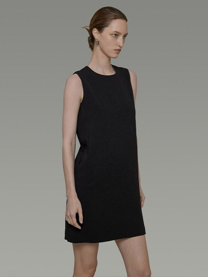 unspoken Minimal Sleeveless Natural Waist Structured Vest For Office Acetate Midi Dresses