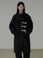 unspoken Warm Thick Long Single Breasted Black Loose Fit Minimalist Office Wool Coats