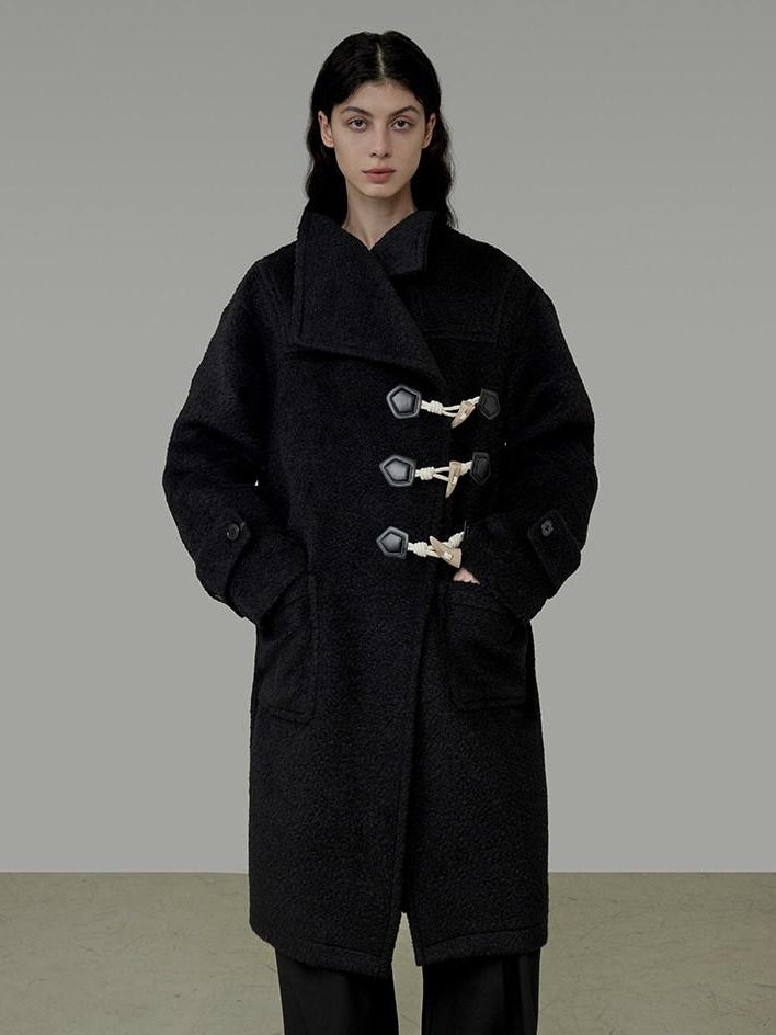 unspoken Warm Thick Long Single Breasted Black Loose Fit Minimalist Office Wool Coats