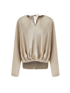 unspoken Skin Friendly Breathable Minimal Loose V-neck Longsleeve Women Champagne Blouses