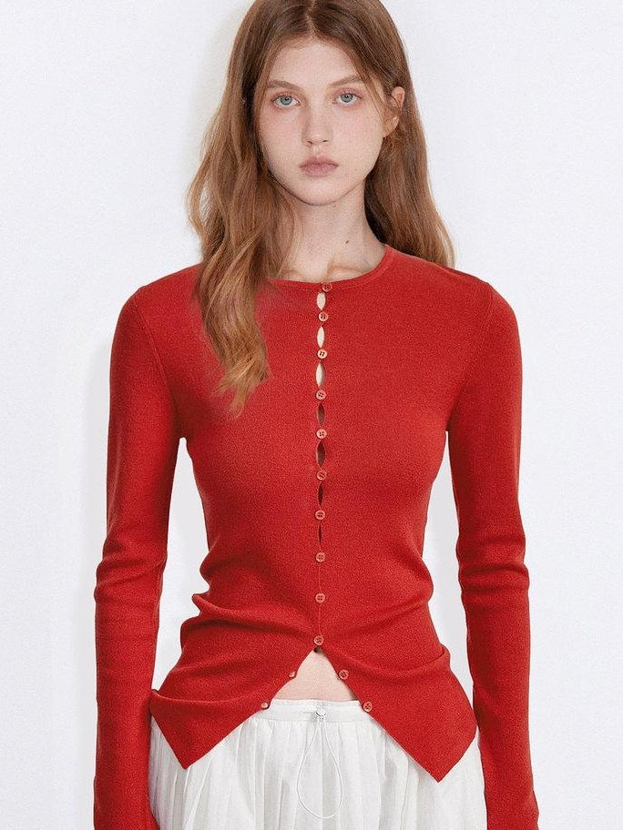 fano Office Ready Korean Slim V-neck Button Longsleeve Women Polyester Cardigans