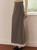 someone sometimes Elegant Patchwork Low Waist H Shape Straight Camel Women Daily Midi Skirts