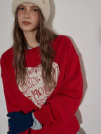 Lofi choose Fleece Lined Loose Fit Crewneck Pullover Commuter Red Navy Sweatshirt