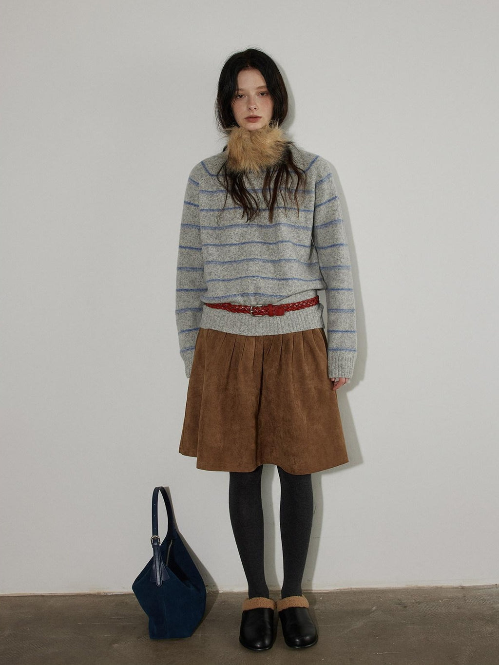 Lofi choose Acrylic Wool Blend Office Loose Fit Striped Pullover Crewneck Women Sweaters
