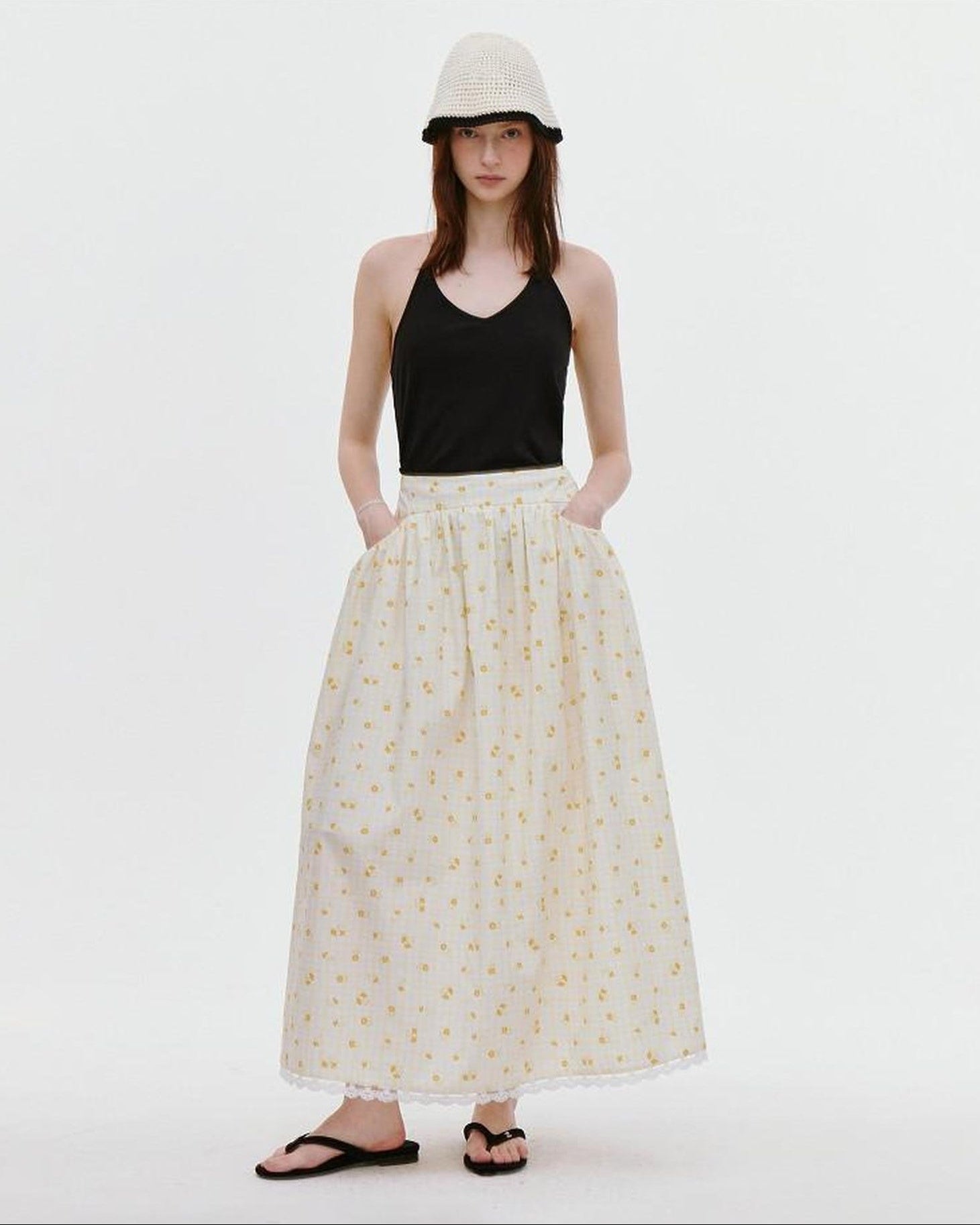 fano Lined 100% Cotton Soft Plaid A Line Mid Waist Loose Fit Korean Maxi Skirts