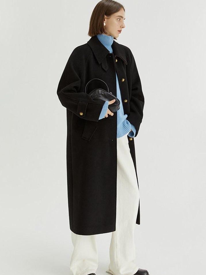 fano Insulated Minimalist Commuter Straight Raglan Sleeve Women Poly Blend Long Coats