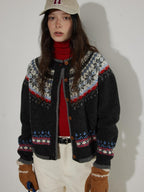 Lofi choose Lightweight Geometric Button Round Neck Loose Fit Office Women Knit Cardigans