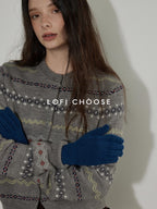 Lofi choose Cozy Gray Button Front Loose Fit Knit Crew Neck Workwear Cardigans