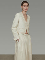 unspoken Cropped V-neck Blazer Tailored Slim High Waist Cotton Office Top & Skirt Sets