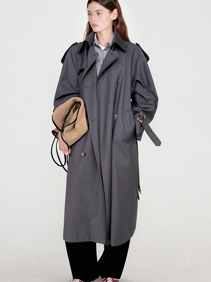 fano Mid Length Single Breasted Korean Commuter Straight Fit Solid Women Trench Coats