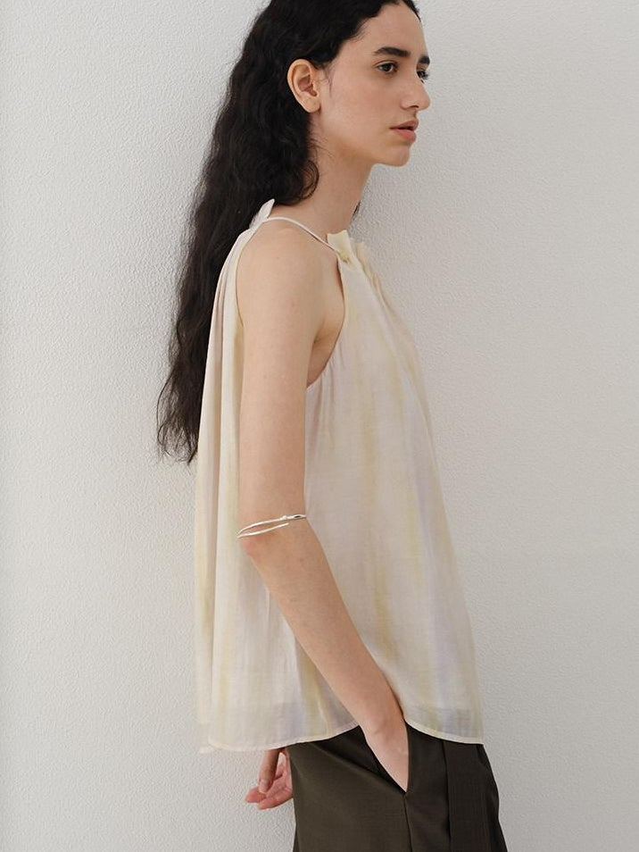someone sometimes Original Mesh Patchwork Epaulette Loose Striped Women Halter Crop Tops