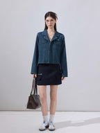 ikyou Cotton Blend Casual Regular Fit Short Button Blue Women Denim Jackets