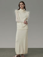 unspoken Elegant Minimalist Beige Two Piece Slim Fit Women Office Casual Top & Skirt Sets