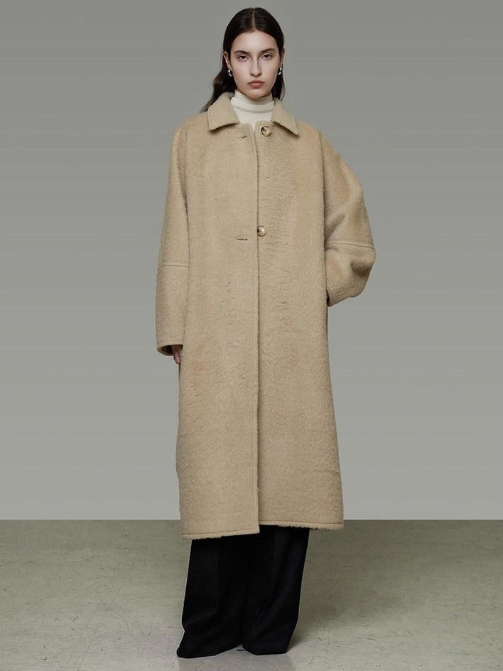 unspoken Thick Minimalist Loose Fit Structured Cut Office Light Camel Long Coats