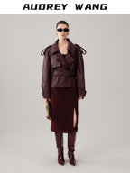audreyyang Silky Polyester Blend Back Slit Slim Pencil Mid Rise Women Black Midi Skirts