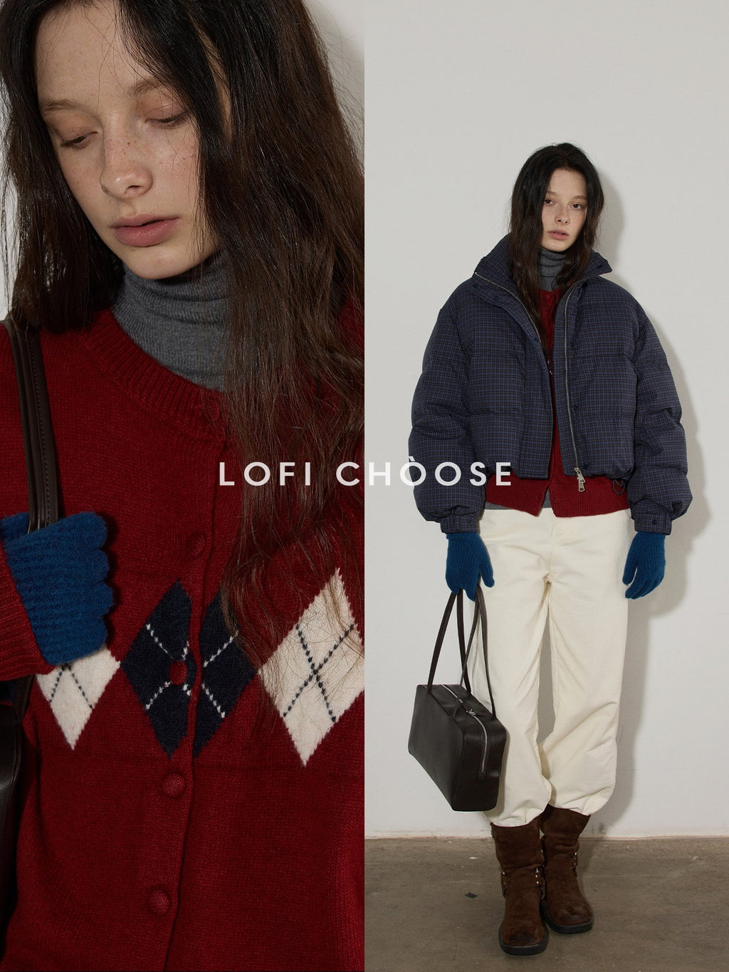 Lofi choose Cozy Acrylic Wool Blend Loose Fit Office Argyle Buttoned Women Cardigans