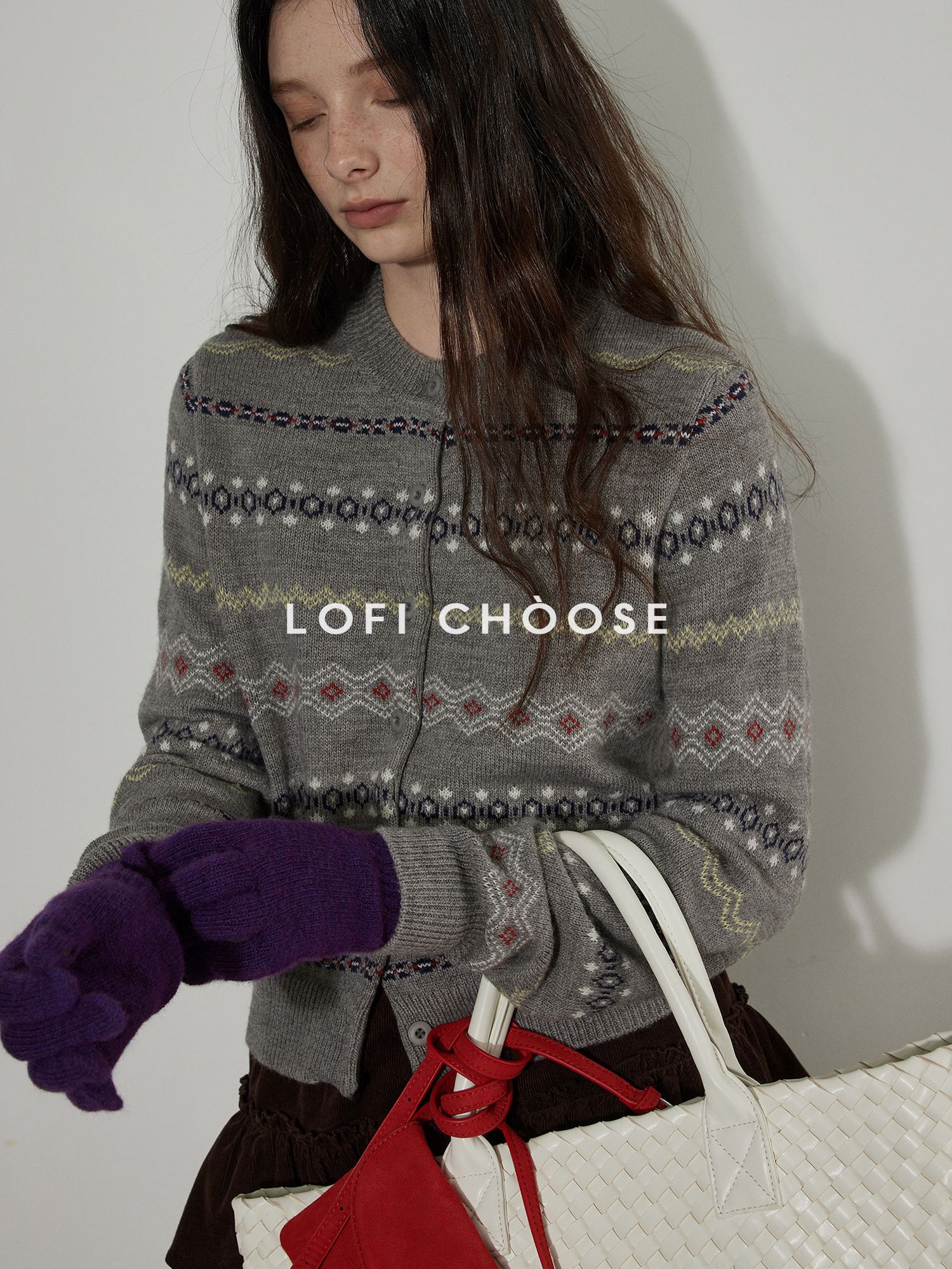 Lofi choose Cozy Gray Button Front Loose Fit Knit Crew Neck Workwear Cardigans