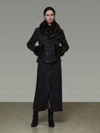 unspoken Warm Buttoned Panel Slim High Waist Long Sleeve Women Black Top & Skirt Sets