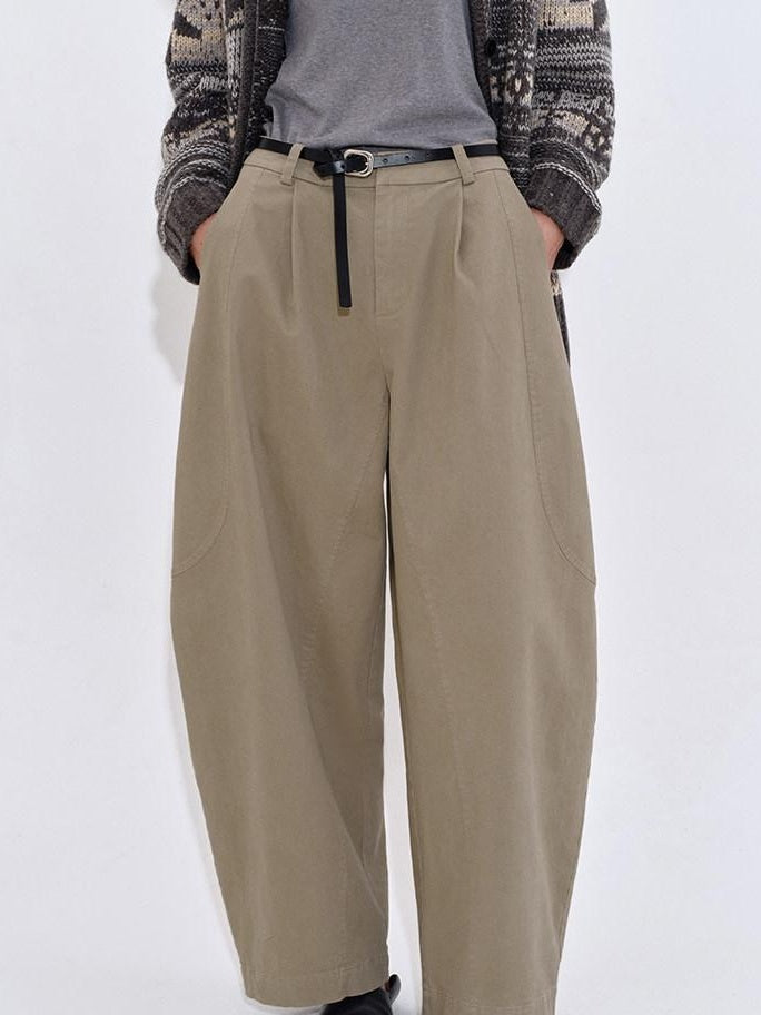 fano Breathable Cotton Khaki Natural Waist Casual Zipper Fly Women Wide Leg Pants