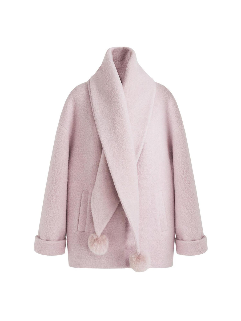 unspoken Cozy Lambswool Midlength Loose Tailored Minimal Women Pink Wool Coats