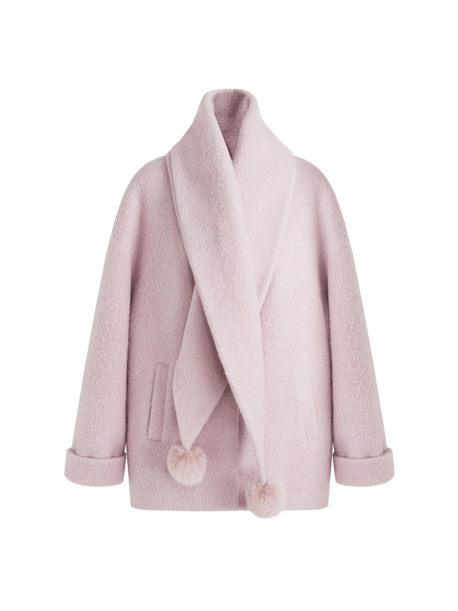 unspoken Cozy Lambswool Midlength Loose Tailored Minimal Women Pink Wool Coats