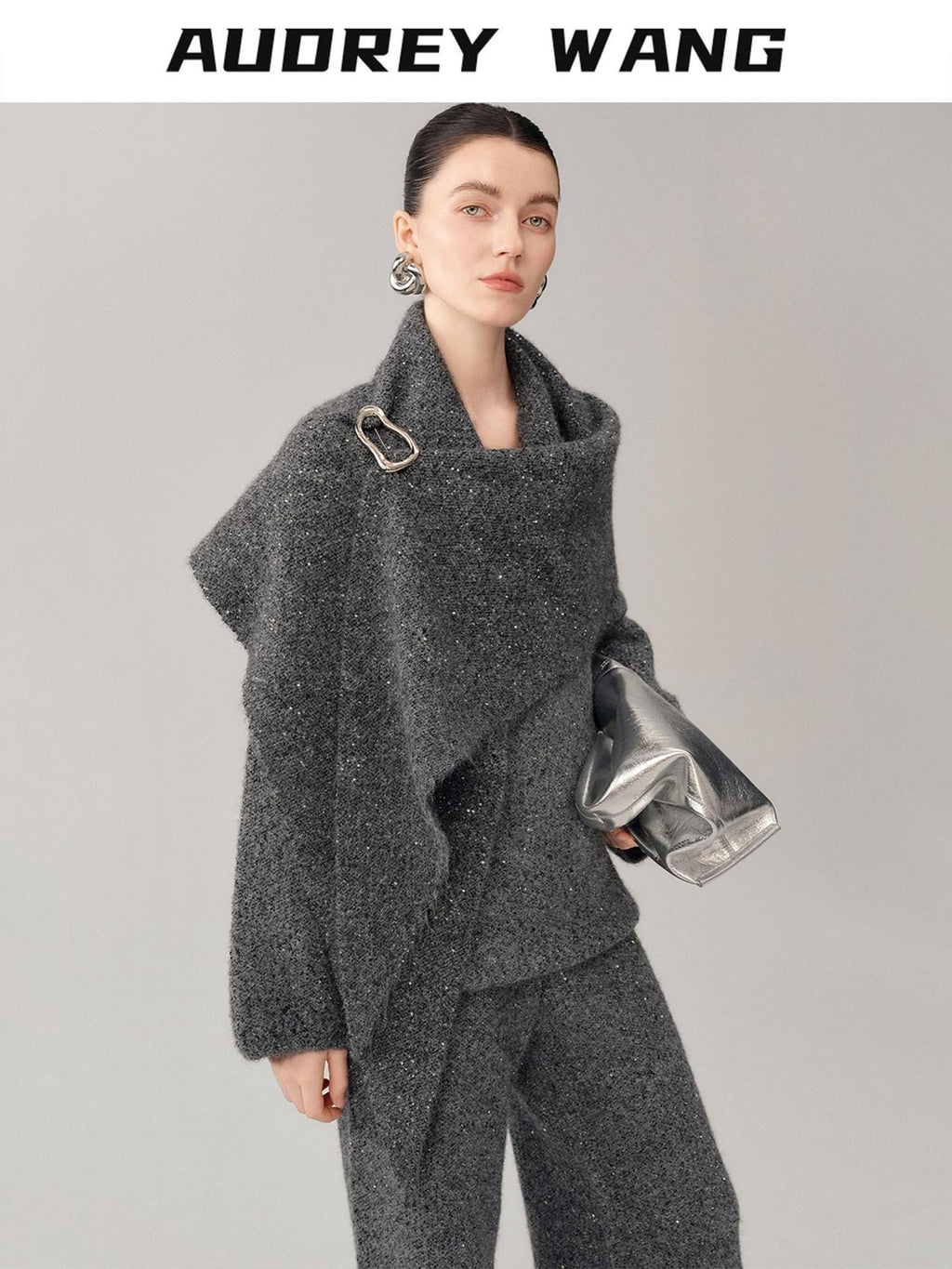 audreyyang Lyocell Blend Casual Loose Pullover Round Neck Women Two Piece Knit Sweaters