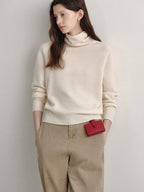 fano 100 Percent Wool High Neck Straight Minimalist Commuter Women Pullover Sweaters